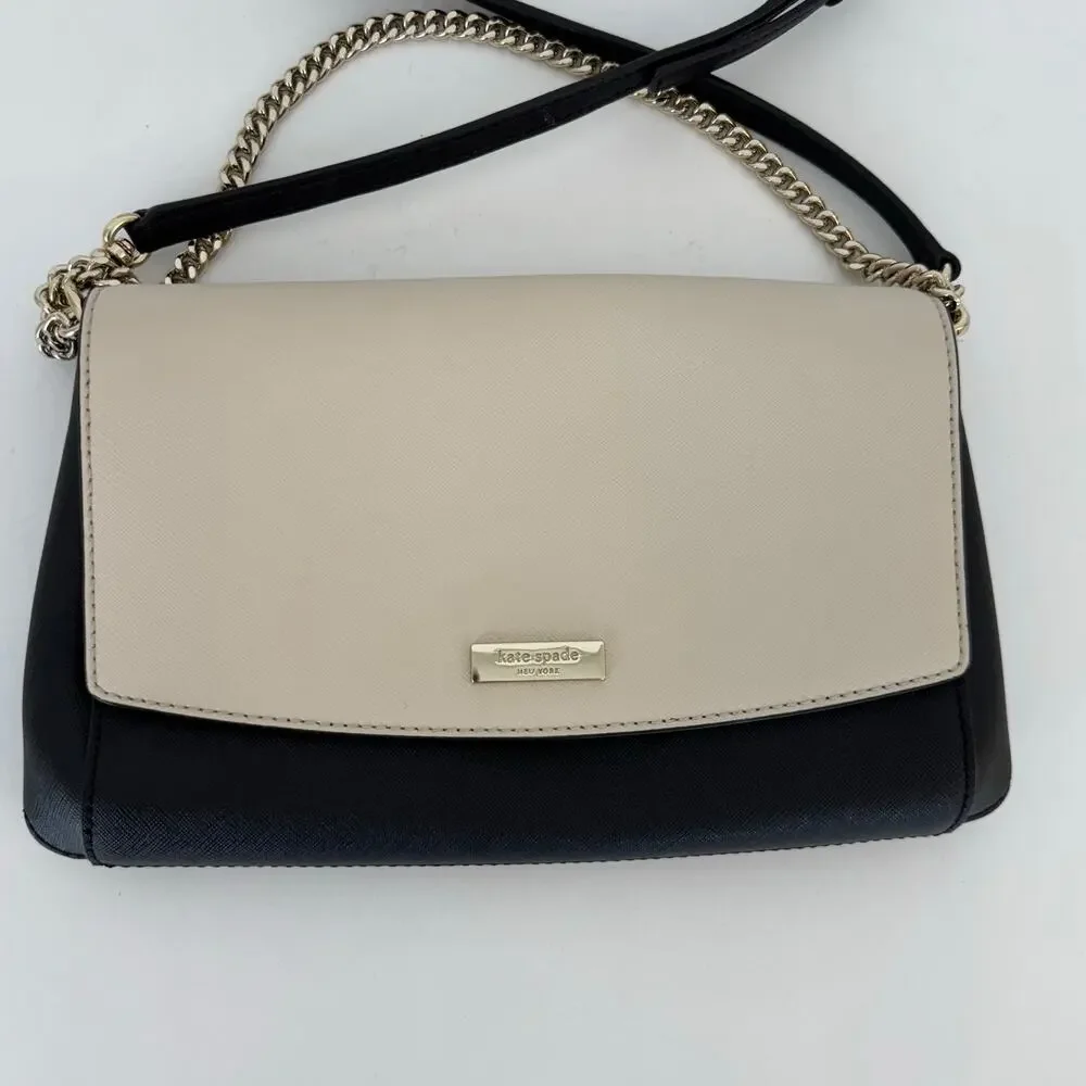 Kate Spade Saffiano Leather Laurel Way Greer Crossbody Bag Ivory/Black